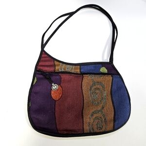 VINTAGE ERDA Colorful Tapestry Leather Trim Saddle Shoulder Bag Boho